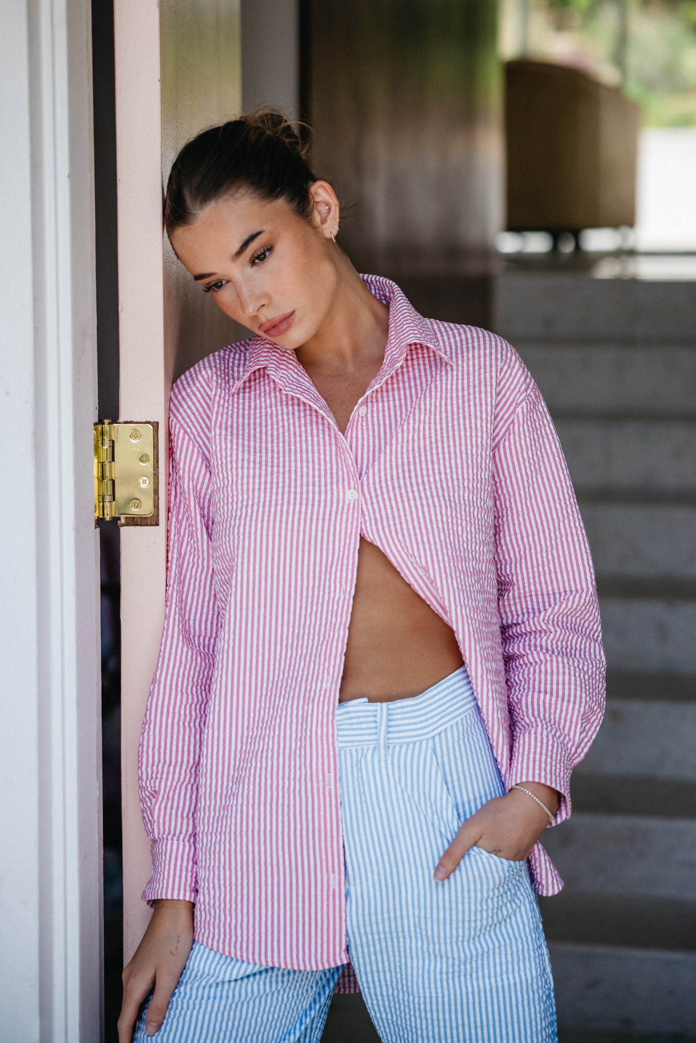 Harper Button Down - Pink Seersucker