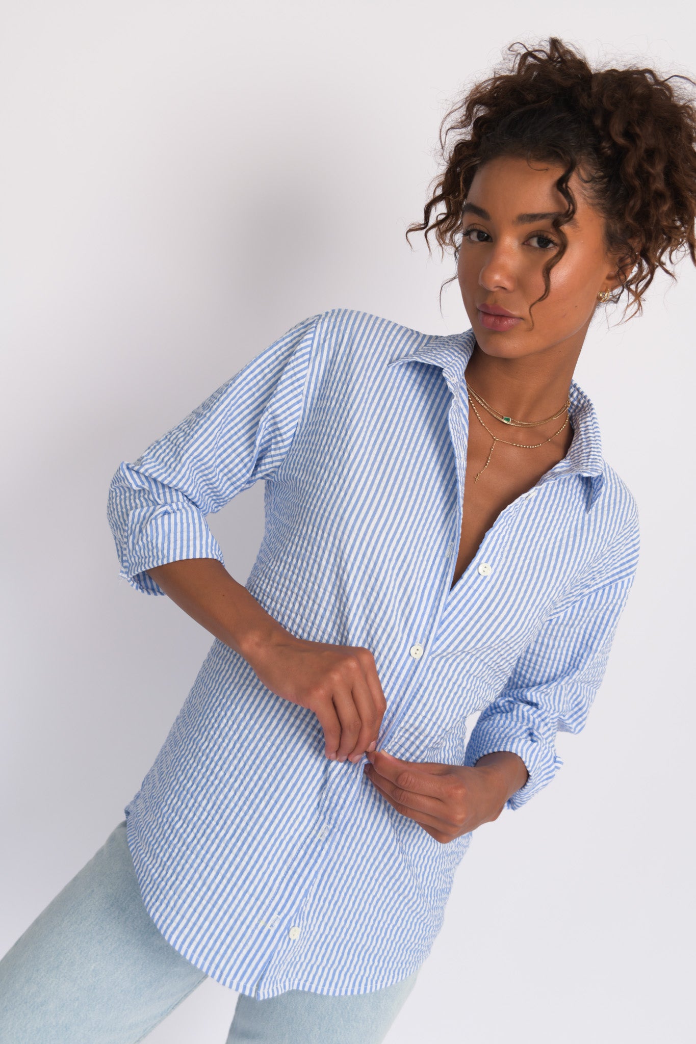 Harper Button Down - Blue Seersucker