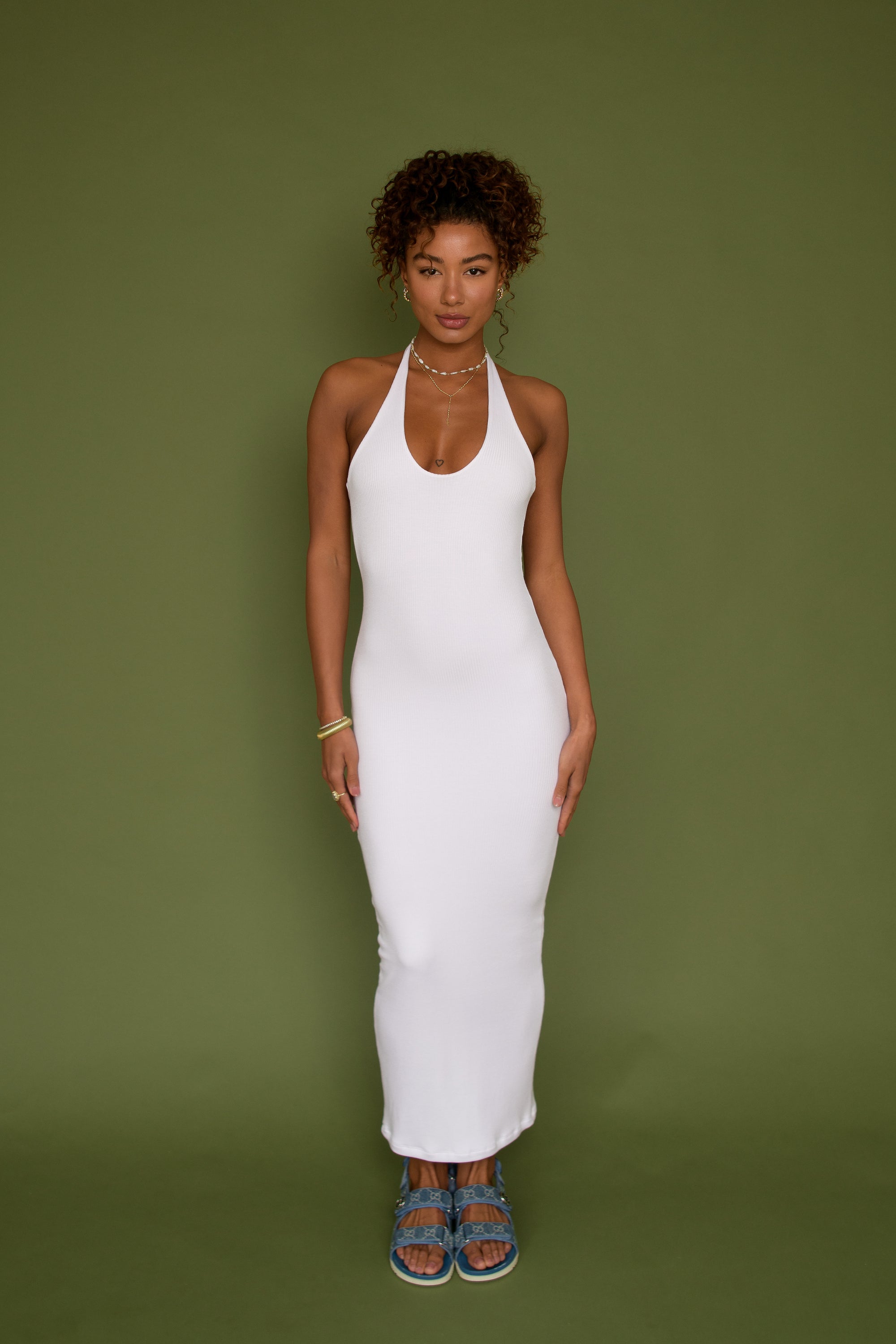 Cassie Dress Ribbed - White