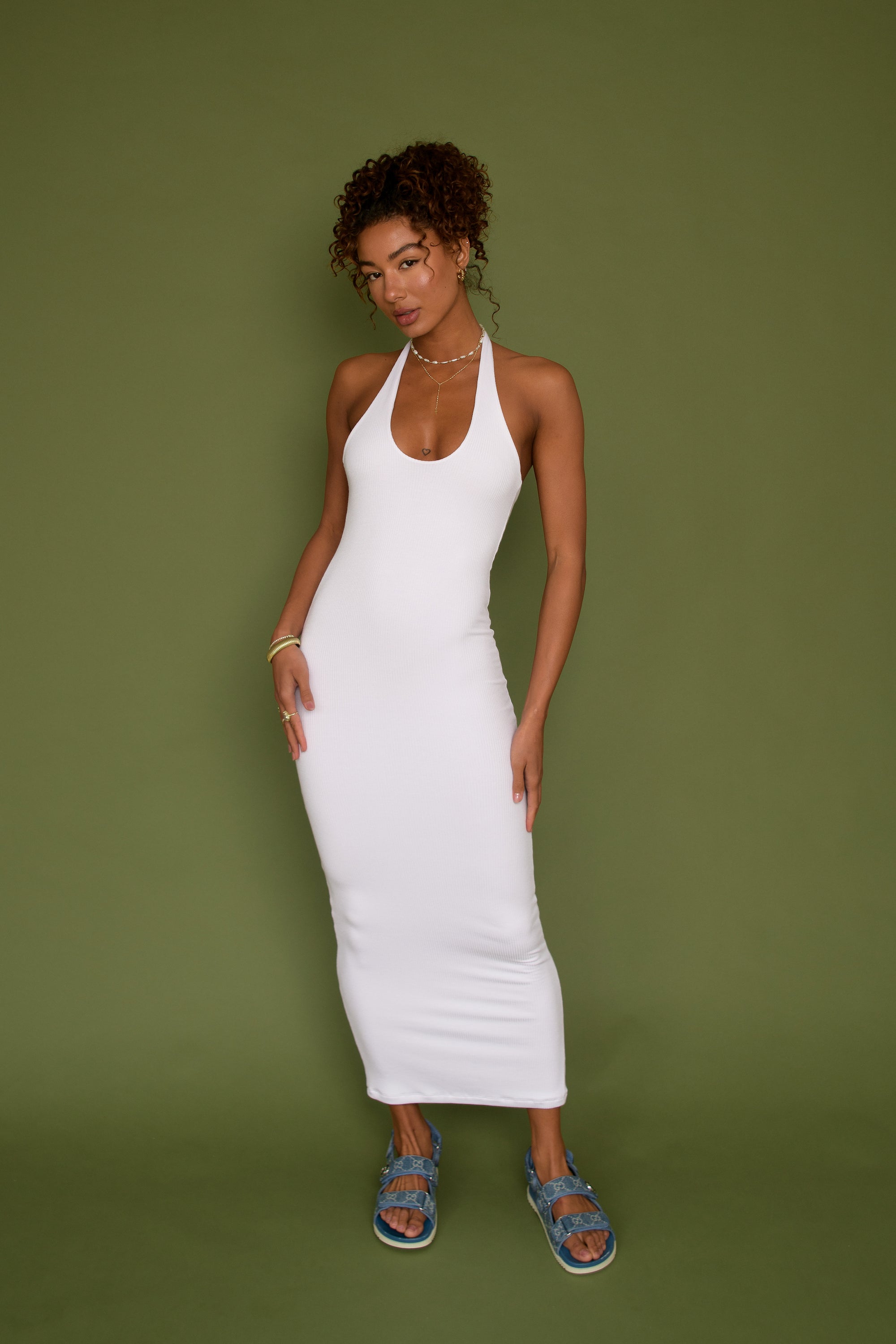 Cassie Dress Ribbed - White