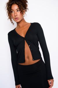 Clara Cardigan Ribbed - Black